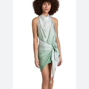 Baobab Collection Sage Green and White Satin Cowl-Back Knot Dress